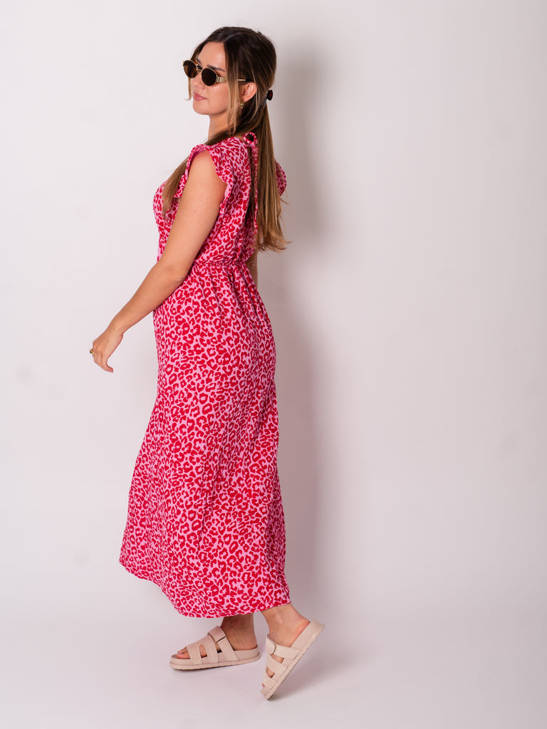 Leonora Musselin Kleid -  Leo/Rot/Rosa