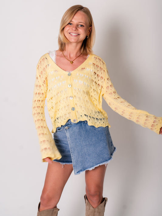 Bella Häkel Strickjacke - Zitronengelb