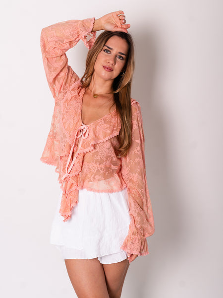 Lacy Spitzen Bluse - Peach