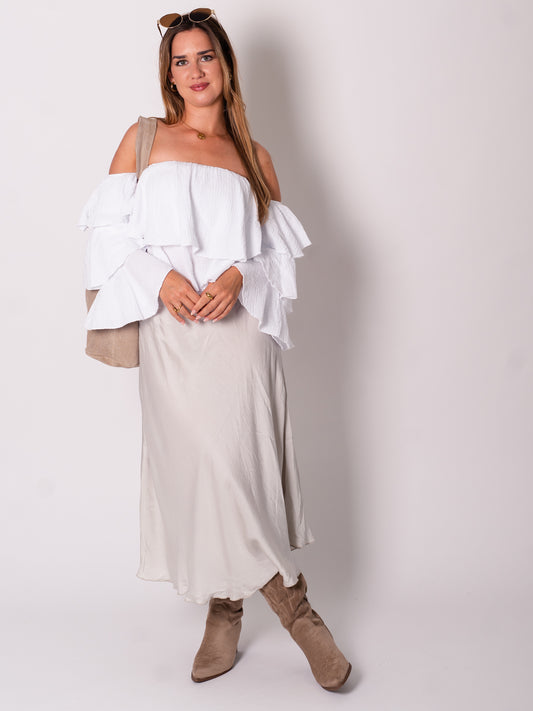 Satin Midi Rock - Creme