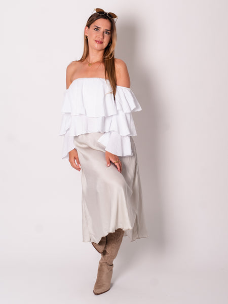 Satin Midi Rock - Creme