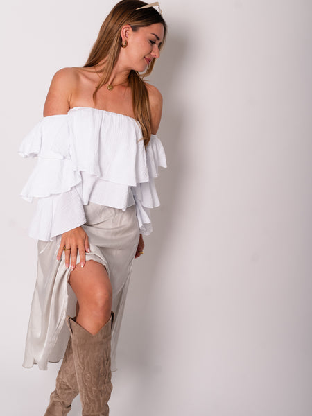 Satin Midi Rock - Creme