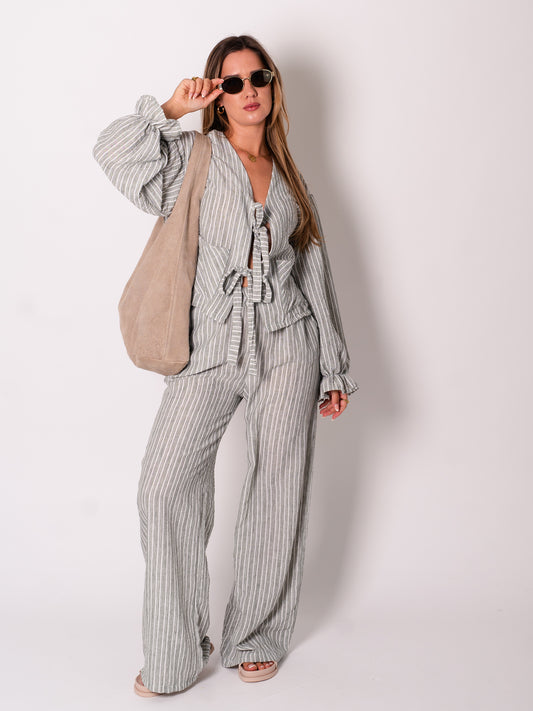 Sands Streifen Hose - Khaki/Weiß