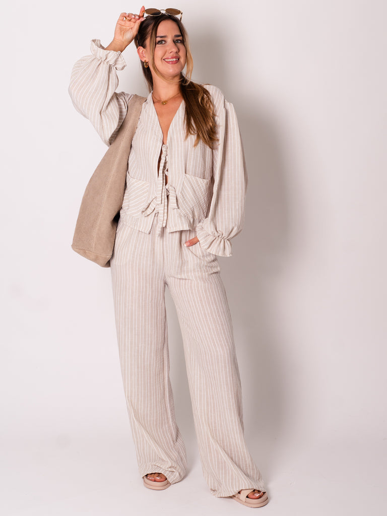 Sands Streifen Hose - Beige/Weiß