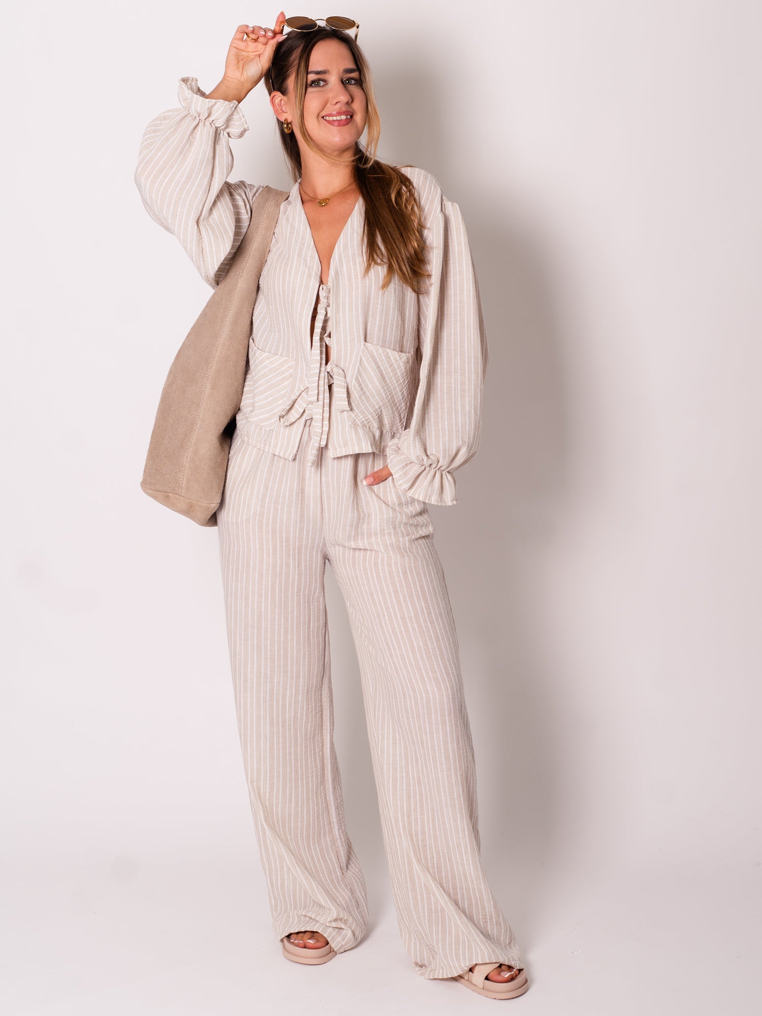 Sands Streifen Bluse - Beige/Weiß