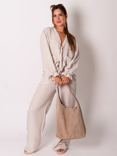 Sands Streifen Bluse - Beige/Weiß