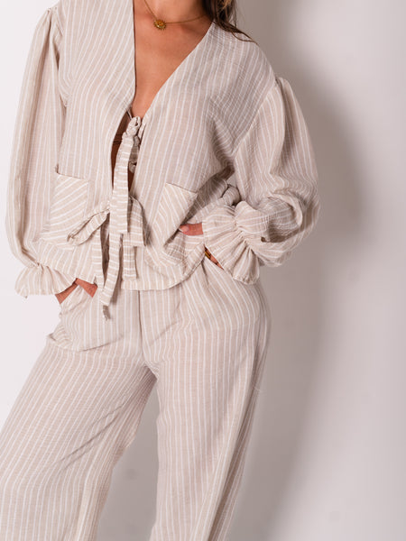 Sands Streifen Bluse - Beige/Weiß