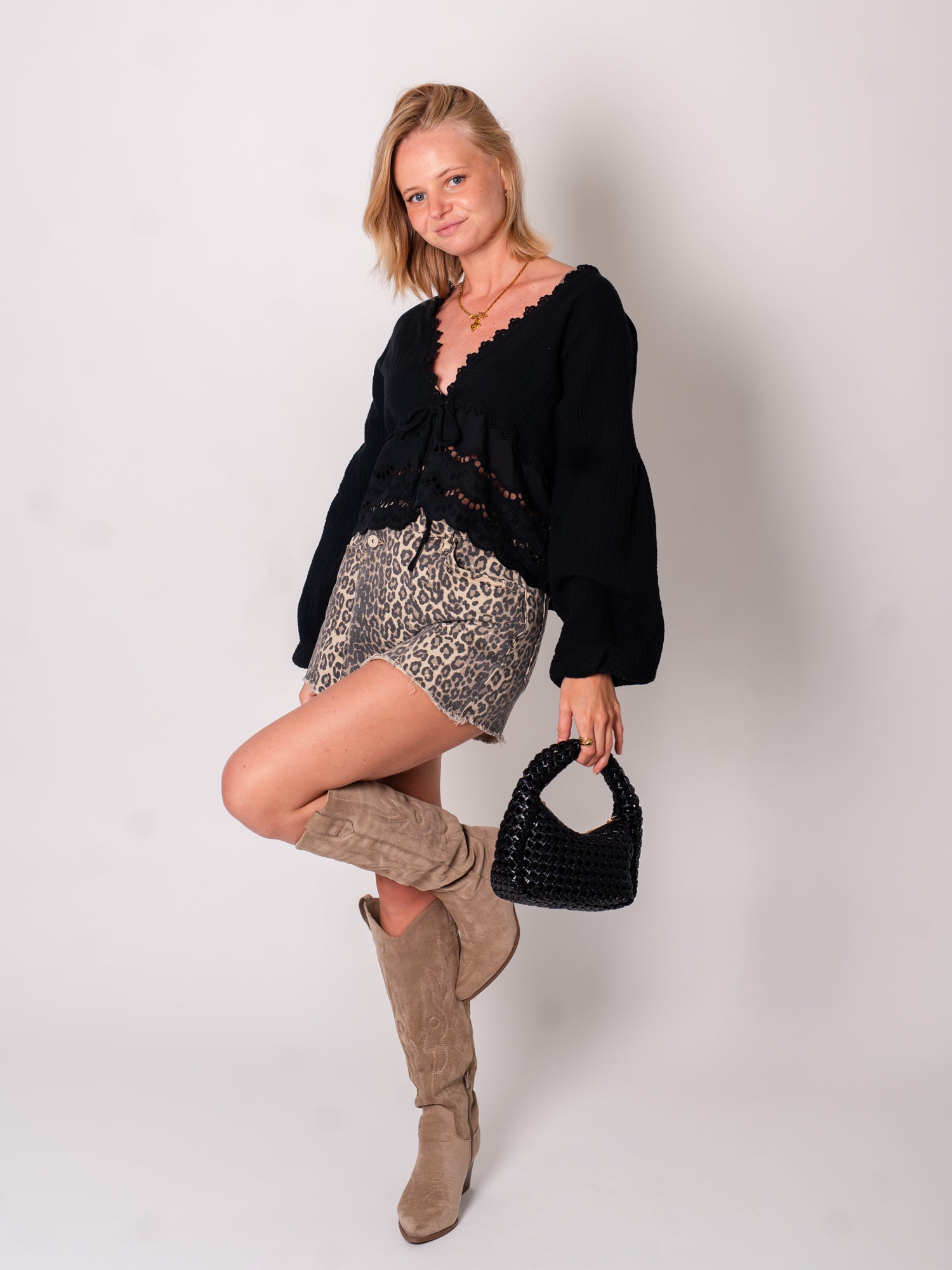 Lora Musselin Bluse - Schwarz