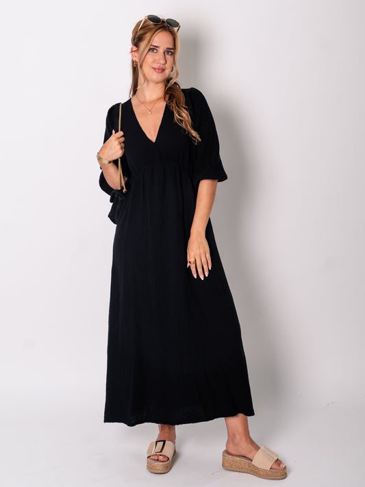 Amelia Musselin Kleid - Schwarz