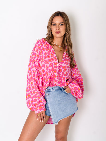 Leo Midi Waffle Bluse - Pink/Orange