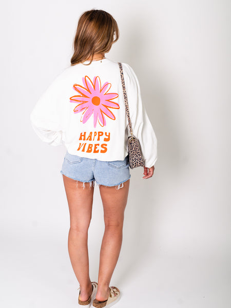 Happy Vibes Pullover - Weiß