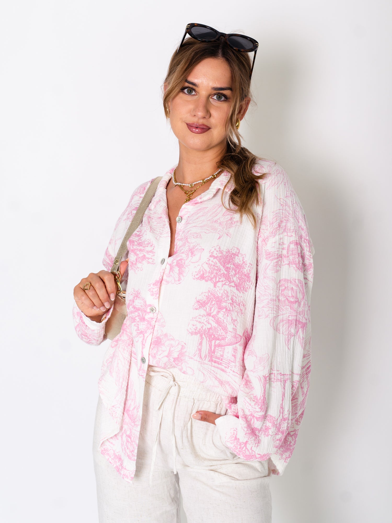 Fairytale Musselin Bluse - Weiß/ Rosa