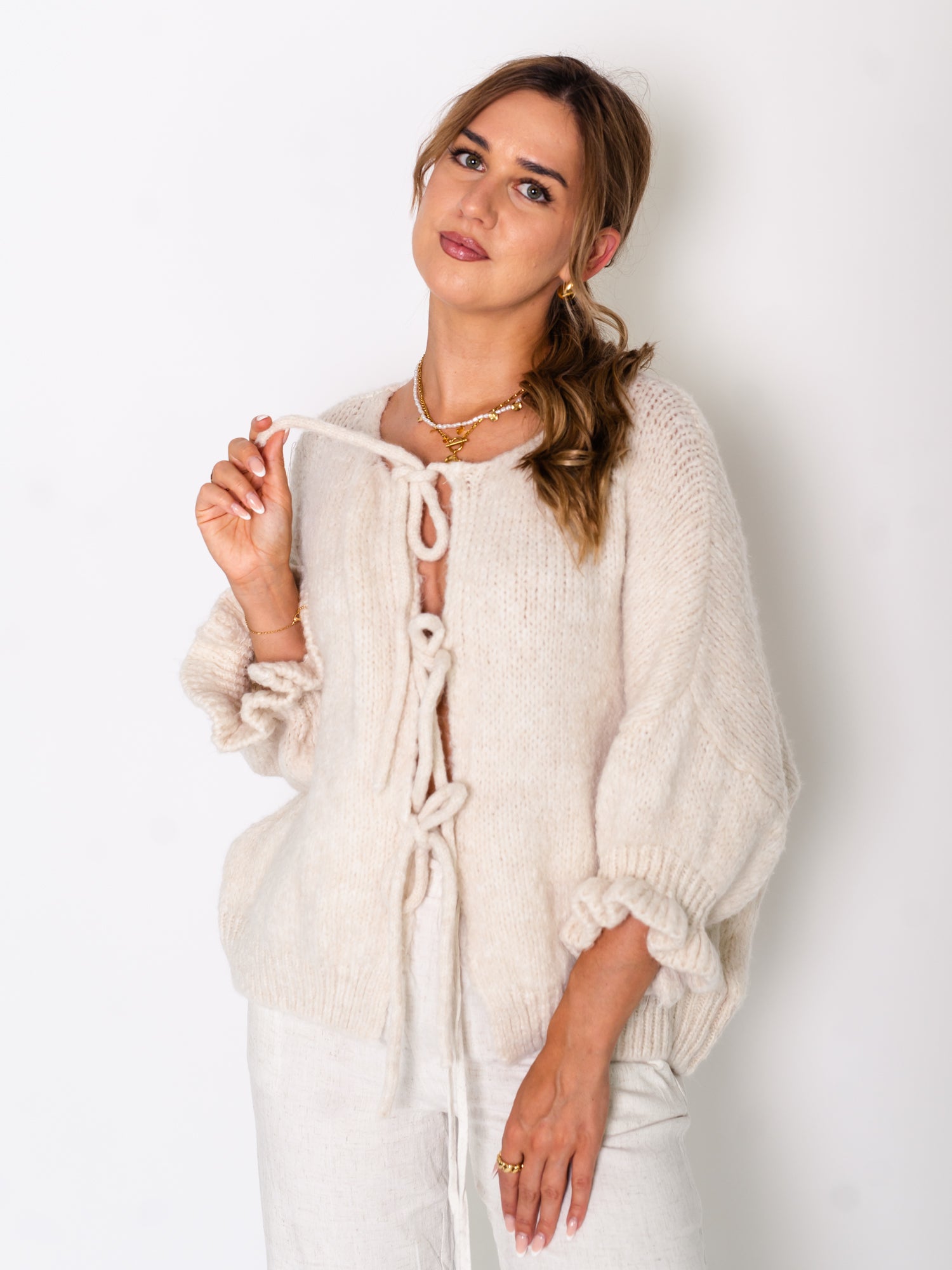 Nadja Schleifen Strickjacke - Creme