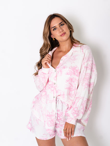 Fairytale Musselin Bluse - Weiß/ Rosa