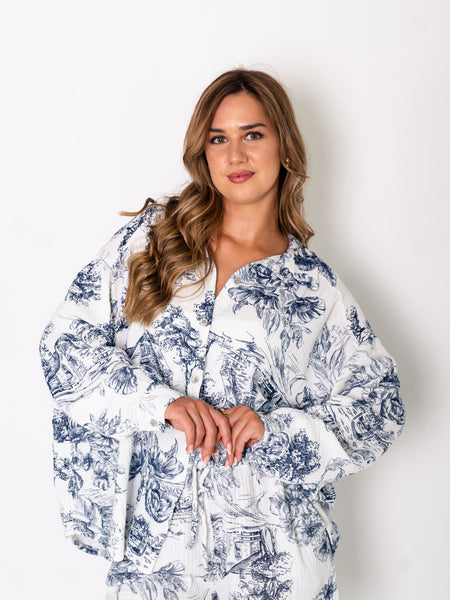 Fairytale Musselin Bluse - Weiß/Navy