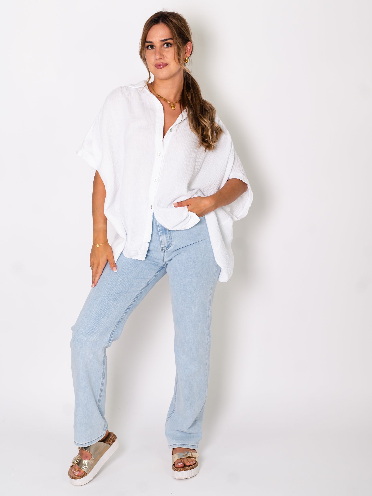 Melinda Musselin Bluse - Weiß