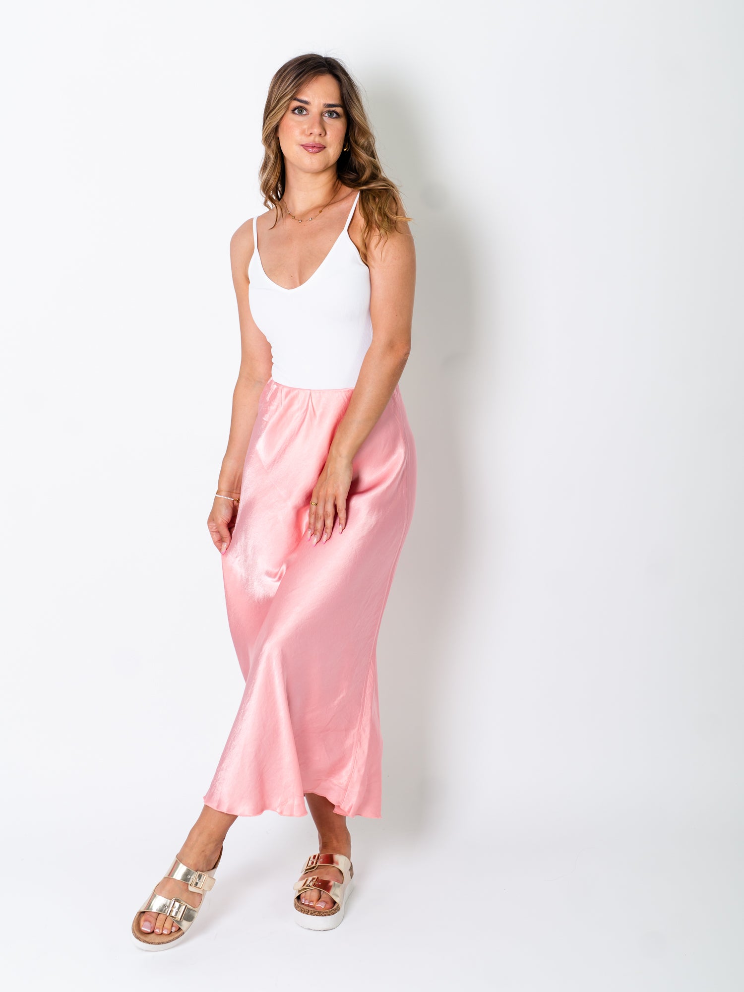 Satin Midi Rock - Korall