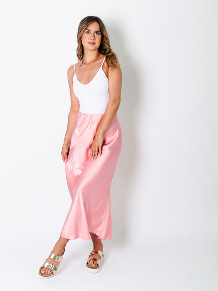 Satin Midi Rock - Korall