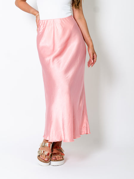 Satin Midi Rock - Korall