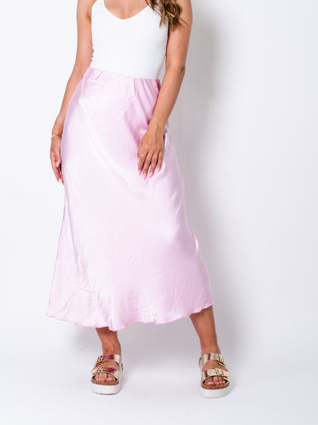 Satin Midi Rock - Rosa