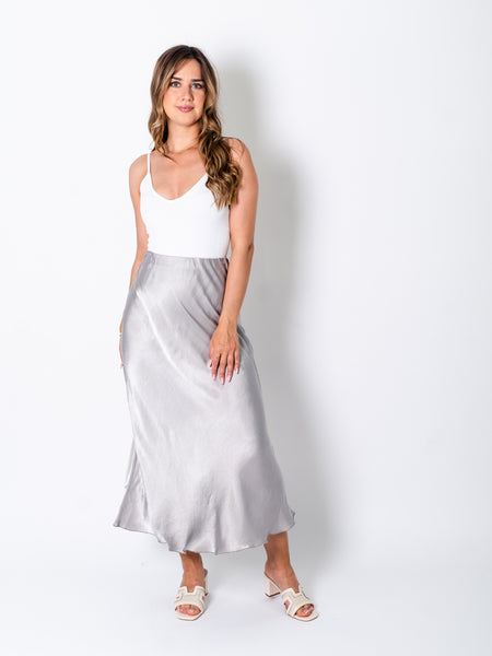 Satin Midi Rock - Grau