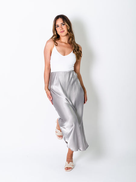 Satin Midi Rock - Grau