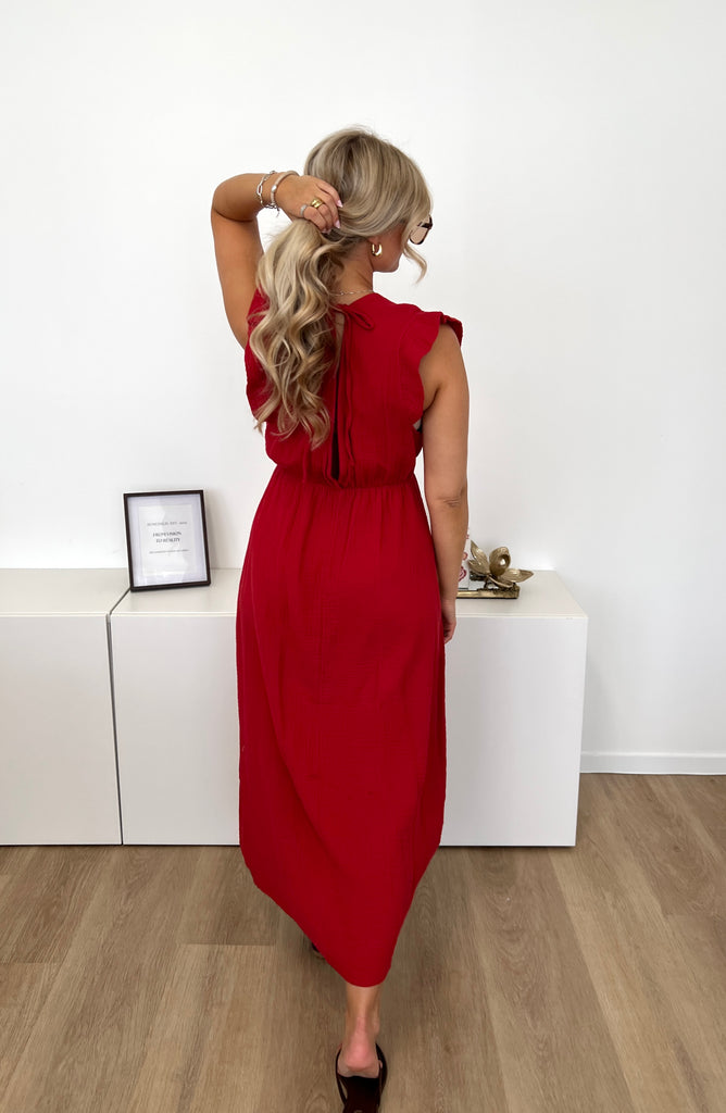 Leonora Musselin Kleid - Rot