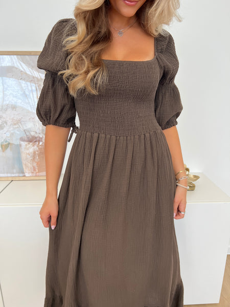 Carolina Musselin Kleid - Espresso