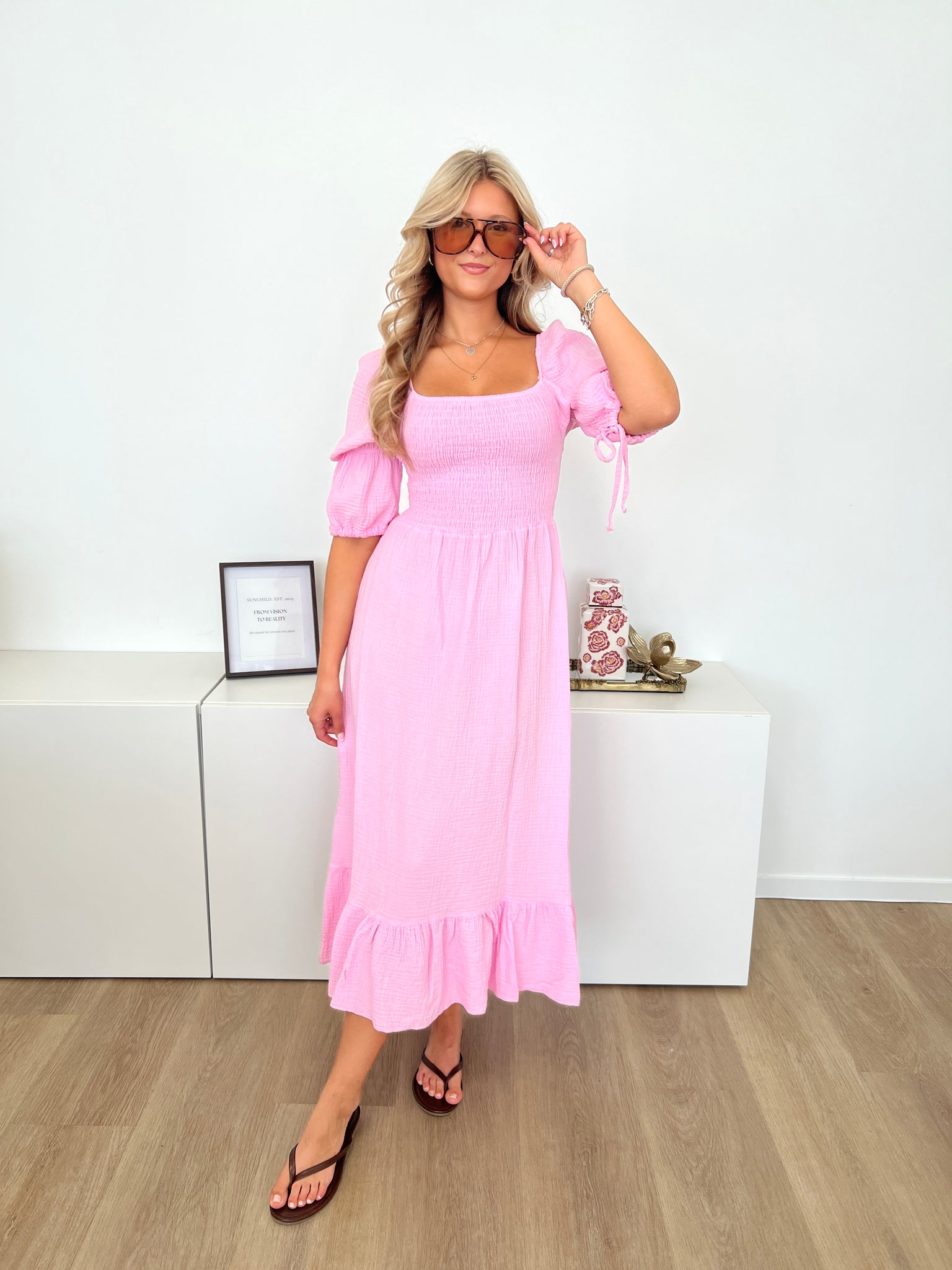 Carolina Musselin Kleid - Rosa