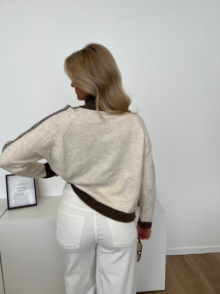 Fio Zip Up Streifen  Cardigan - Beige/Coffee