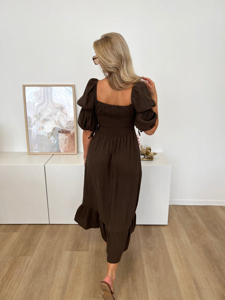 Carolina Musselin Kleid - Espresso