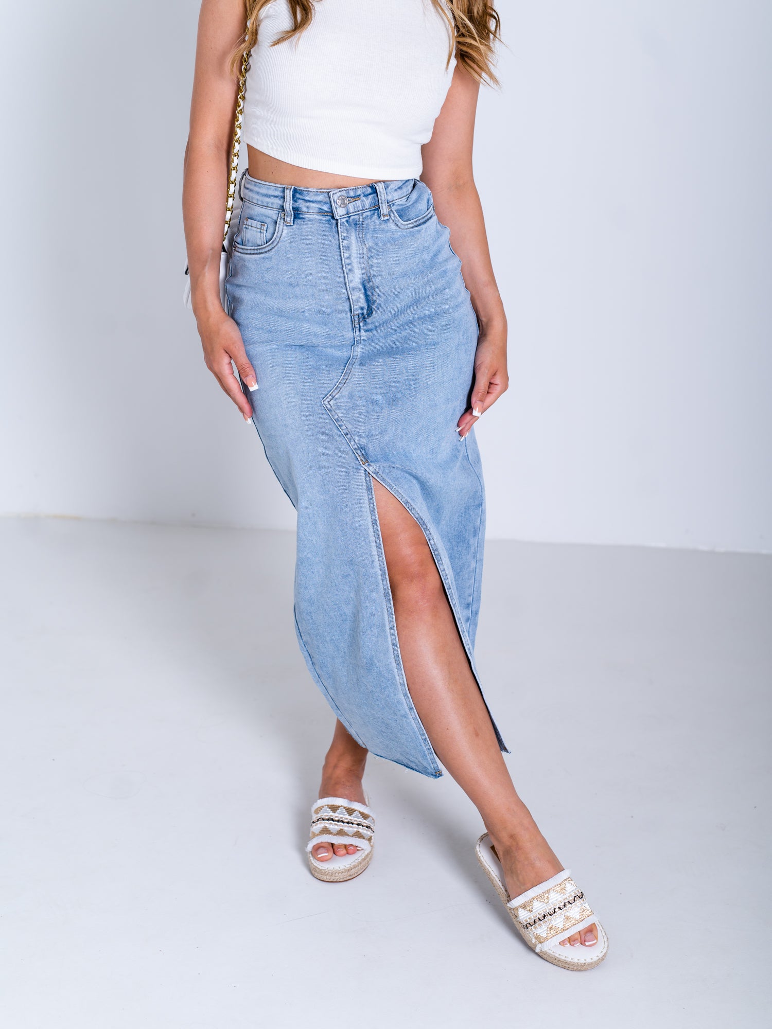 Jeans Midi Rock - Hellblau