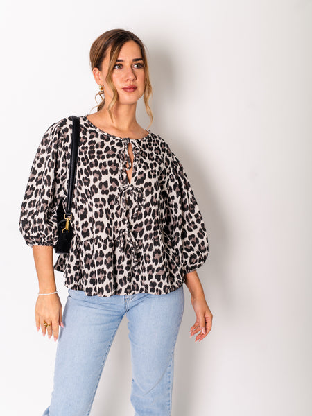 Sofia Musselin Bluse - Leo/ Grau