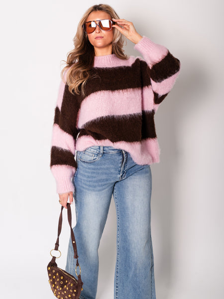 Matilda Oversize Pullover - Rosa/Braun