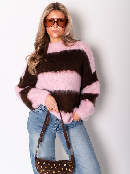 Matilda Oversize Pullover - Rosa/Braun