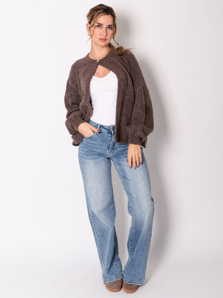 Simple Button Strickjacke - Coffee