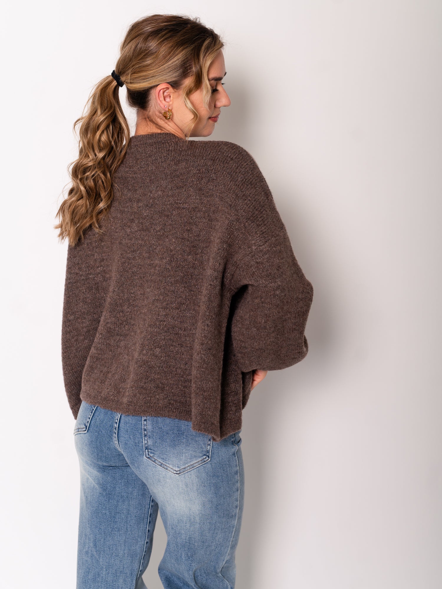Simple Button Strickjacke - Coffee