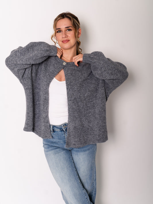 Simple Button Strickjacke - Dunkelgrau