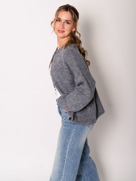 Simple Button Strickjacke - Dunkelgrau