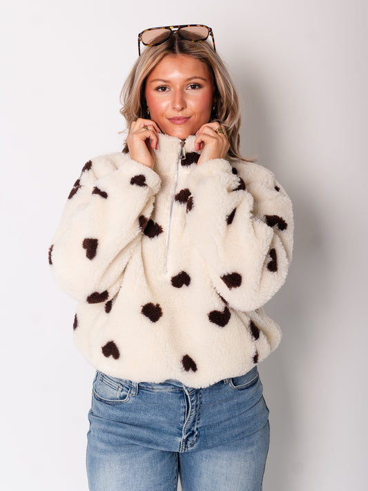 Heart Fleece Pullover - Creme