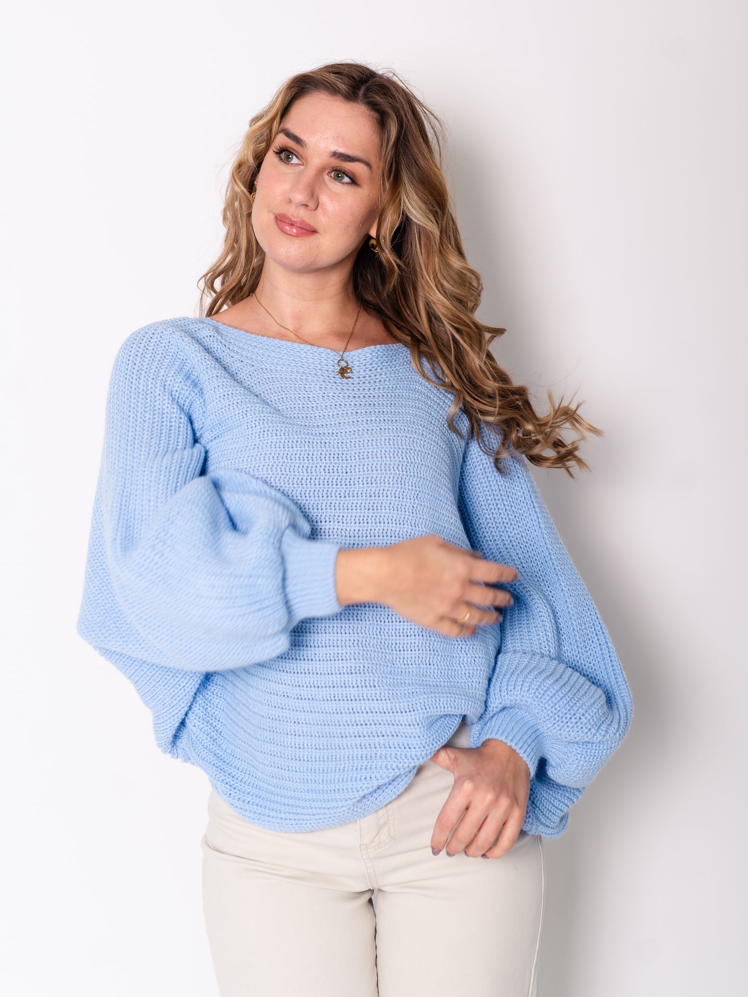 Schleifen Strick Pullover - Babyblau
