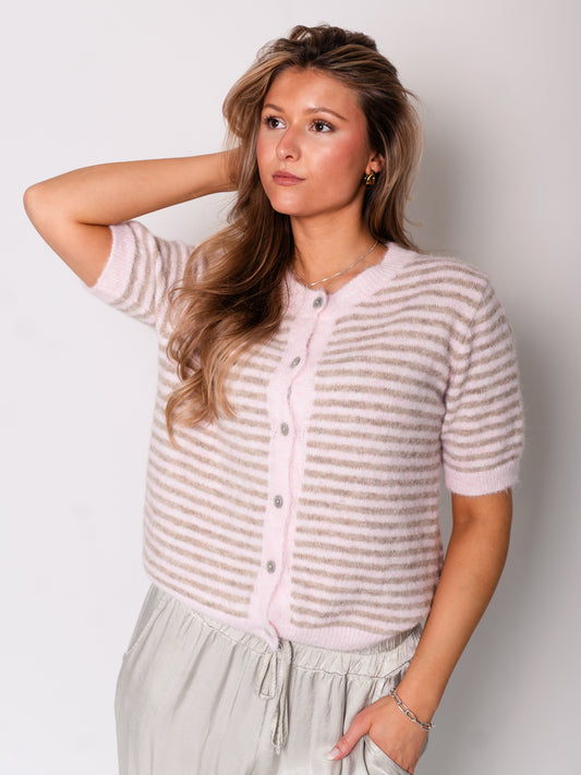 Cutie Streifen Strickjacke - Rosa/Beige