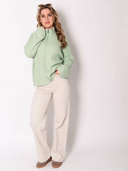 Zip Up Uni Cardigan - Mint