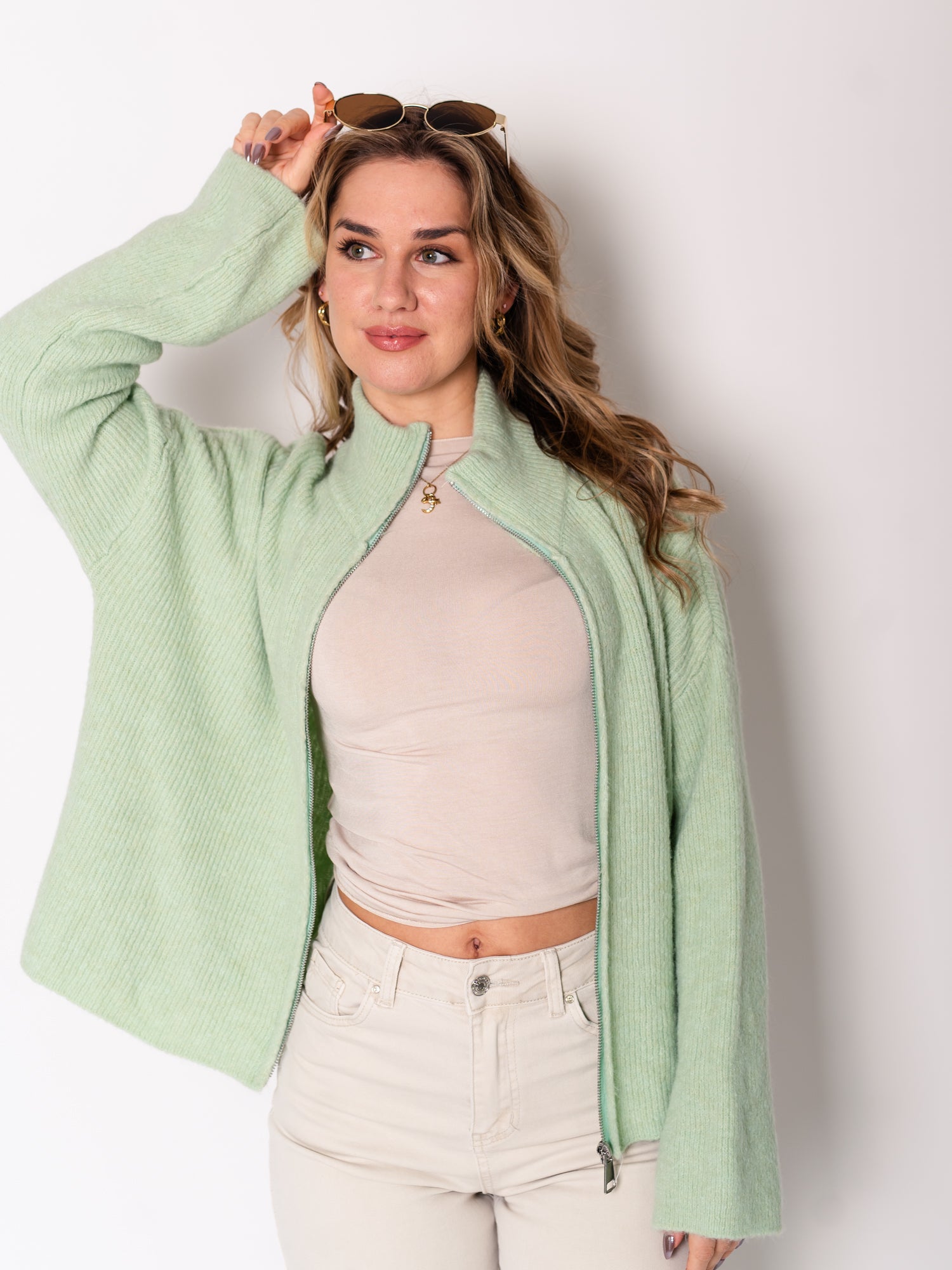 Zip Up Uni Cardigan - Mint