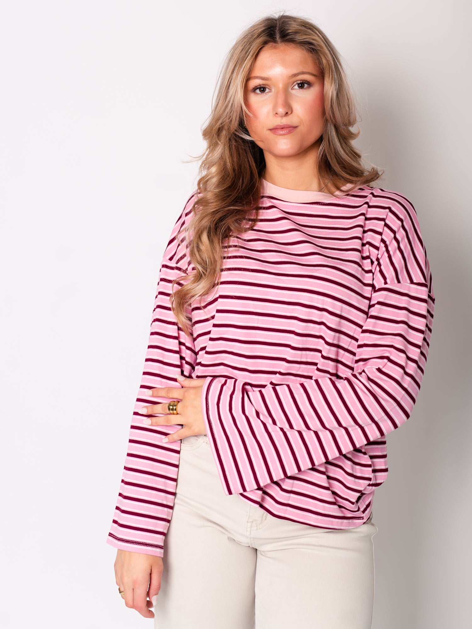 Streifen Longsleeve - Rosa/Rot