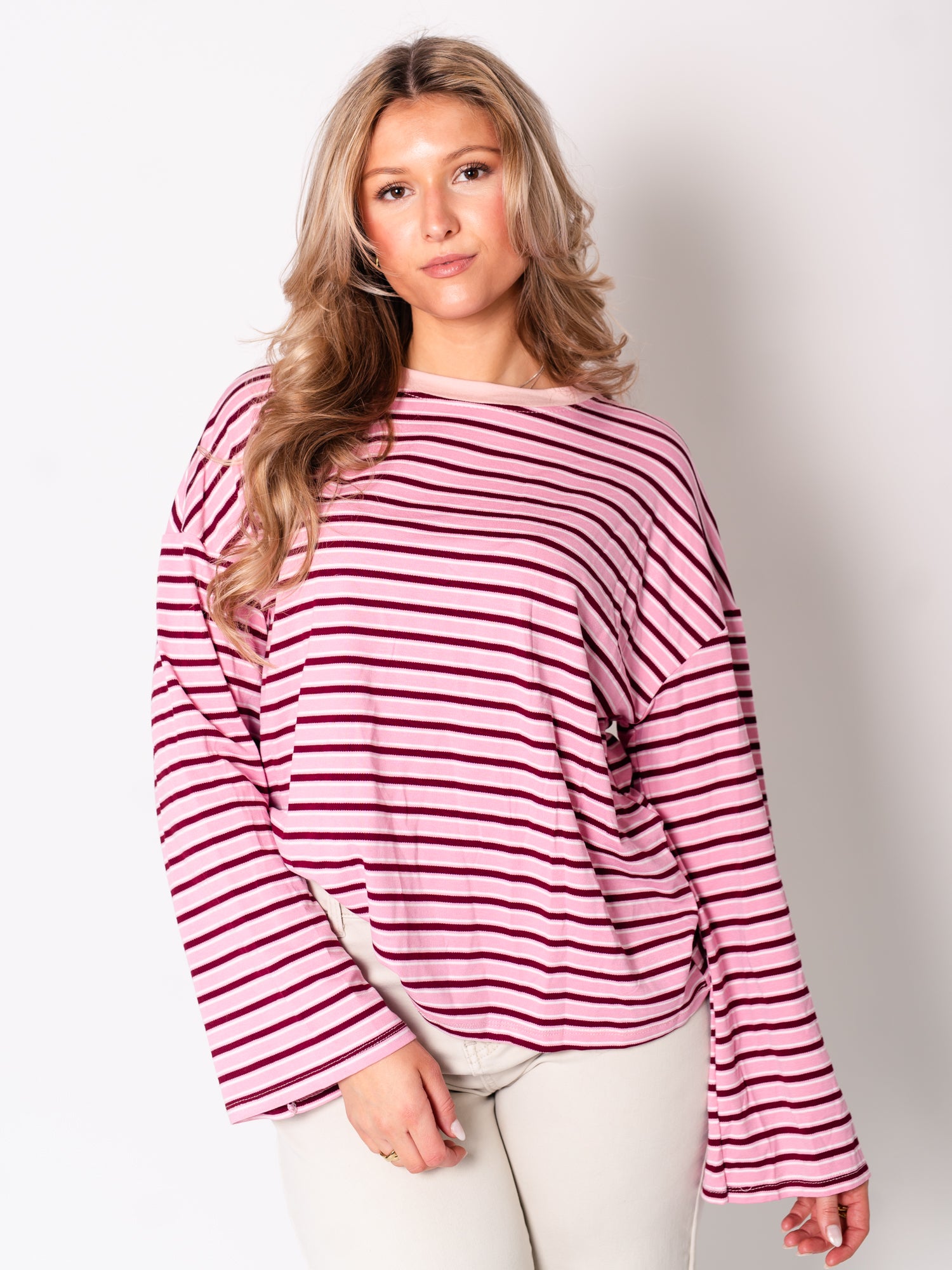 Streifen Longsleeve - Rosa/Rot