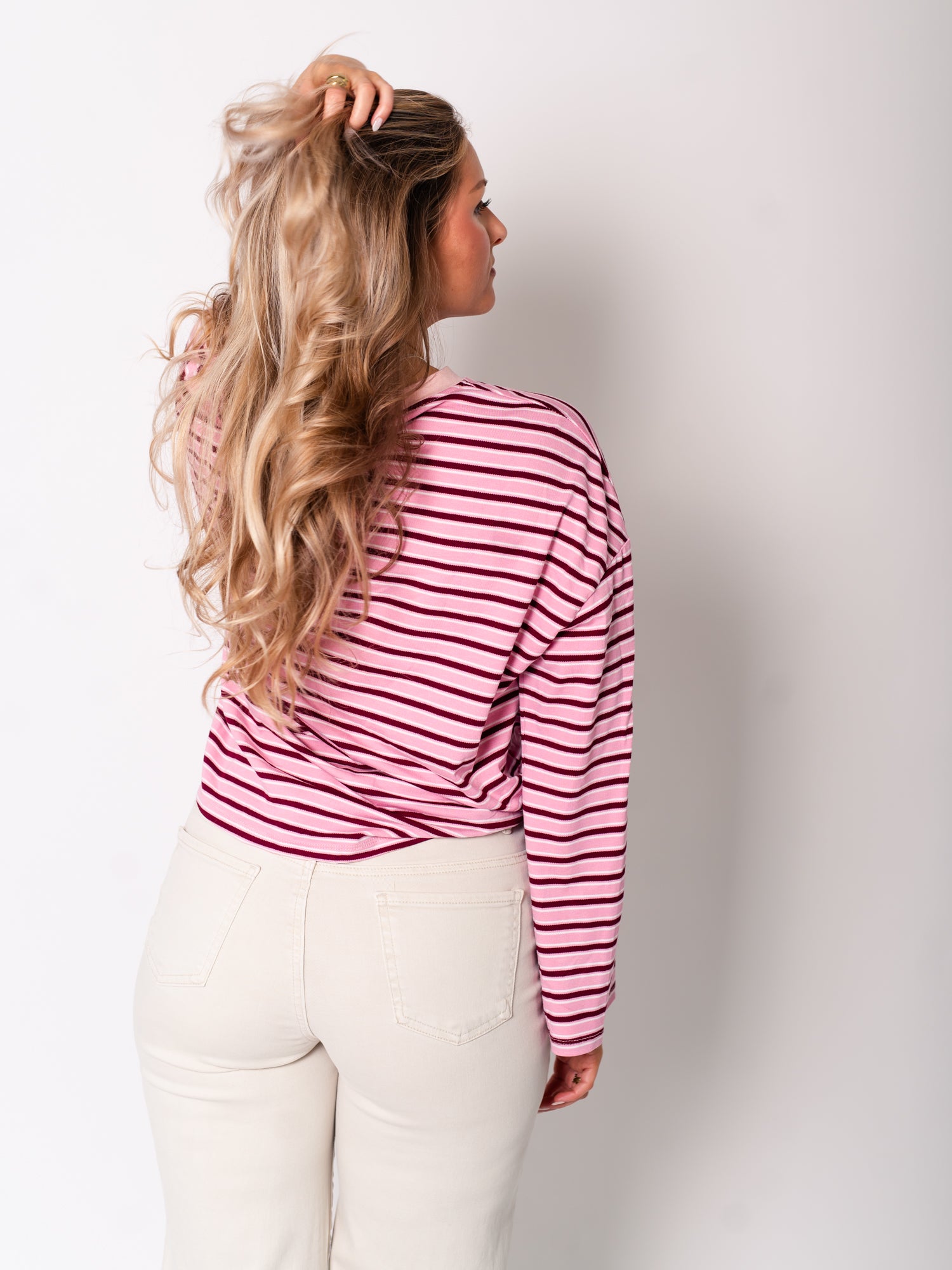 Streifen Longsleeve - Rosa/Rot
