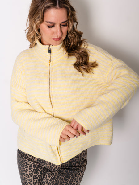 Zip Up Streifen  Cardigan - Gelb