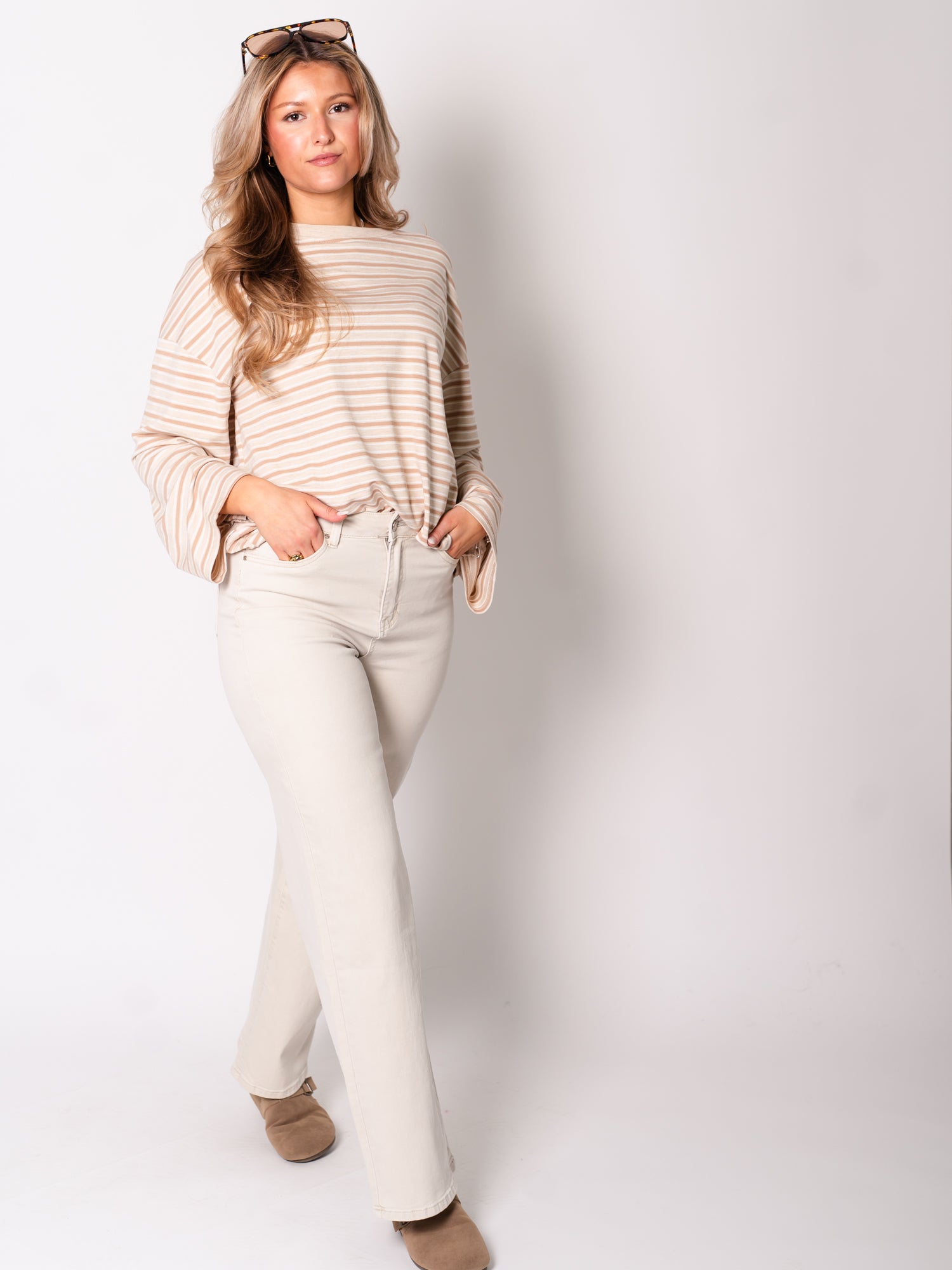 Streifen Longsleeve - Beige/Taupe