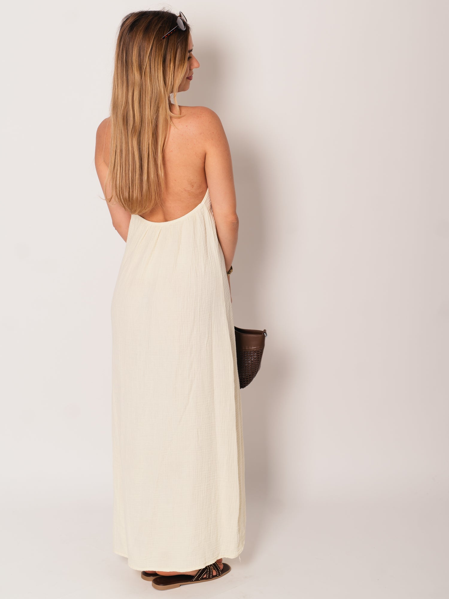 Oceane Neckholder Musselin Kleid - Butteryellow